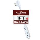 Cabo de extensão PALARINE Flat Plug, 3 tomadas, 1 pé, branco, 16AWG
