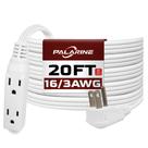 Cabo de extensão PALARINE Flat Plug, 3 tomadas, 20 pés, branco, 16AWG