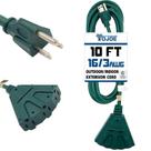 Cabo de extensão YOJOE 3-Outlet 10 pés, calibre 16, verde pesado