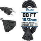 Cabo de extensão YOJOE, 3 saídas, 80 pés, calibre 16, interno/externo