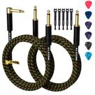 Cabo de guitarra Elecan de 10 pés/pacote com 2 unidades em ângulo reto+reto de 6,35 mm TS Cabo de guitarra Elecan de 10 pés/pacote com 2 unidades em ângulo reto+reto de 6,35 mm TS