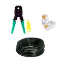 Cabo de Rede Internet Preto 70 Metros Cat5 com Alicate Crimpar RJ45 e Decapador com 10 Conector Rj45