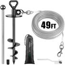 Cabo e estaca para cães SELEWARE de 49 pés, âncora antiferrugem para cães composta por cabo de aço inoxidável para cães grandes de até 220 libras, estaca giratória gratuita para cães