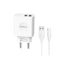 Cabo e Tomada Carregador Turbo 2 USB 3.1A USB Tipo C