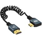 Cabo em espiral Thsucords 8K de ângulo reto Mini HDMI para HDMI de 3 pés