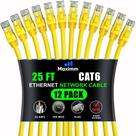 Cabo Ethernet Maximm Cat 6, 25 pés (7,6 m) amarelo, pacote com 12