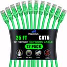 Cabo Ethernet Maximm Cat 6, 25 pés (7,6 m), pacote com 12 unidades, verde