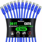 Cabo Ethernet Maximm Cat 6 30 pés (9 m) azul, pacote com 12 UTP Cabo Ethernet Maximm Cat 6 30 pés (9 m) azul, pacote com 12 UTP