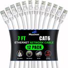 Cabo Ethernet Maximm Cat 6 7 pés (2,1 m), pacote com 12 unidades, branco