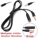 Cabo Extensor Extensão P3 P2 4 Vias Para Headset Celular Fone de Ouvido Universal Macho Femea Microfone Profissional