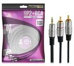 Cabo p2+rca fitz - p2 estereo x 2 rca macho plug metal - 10 metros