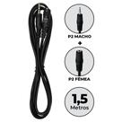 Cabo P2macho X P2femea 1,5m Ótima Qualidade Audio Som
