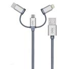Cabo Trio OEX CE301, USB Com Conectores Micro USB, Type-C E Lightning em Nylon Trançado, 1 Metro, Cinza - 487379