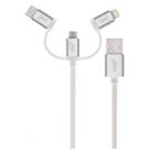 Cabo Trio OEX CE301, USB Com Conectores Micro USB, Type-C E Lightning em Nylon Trançado, 1 Metro, Cinza - 500074