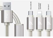 Cabo usb 3 in 1 micro usb, Tipo c e lightning branco - Lelong Cabo usb 3 in 1 micro usb, Tipo c e lightning branco - Lelong