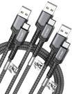 Cabo USB C JSAUX 3.1A de carregamento rápido, pacote com 3 (3 m+2 m+1 m), cinza