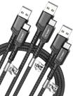 Cabo USB C JSAUX 3.1A de carregamento rápido, pacote com 3 (3,3 pés+2 m+1 m) preto