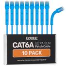 Cabos de conexão Ethernet Everest Ultra Slim Cat6a, 5 pés, azul, pacote com 10