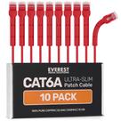 Cabos de conexão Ethernet Everest Ultra Slim Cat6a, 7 pés, vermelho, pacote com 10