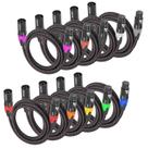 Cabos XLR MIKIZ, pacotes de 10, 1,8 m, trançados premium, macho para fêmea Cabos XLR MIKIZ, pacotes de 10, 1,8 m, trançados premium, macho para fêmea