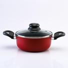 Caçarola 18cm Vermelha Com Tampa de Vidro Alumi-Aço Linha Premium J4TECH Alumínio Antiaderente Teflon Ultra Resistente