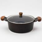 Caçarola 20cm 2,3L Cerâmico Alças Madeira com Tampa de Vidro - Cor: Cereja Craqueado