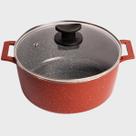 Caçarola 20cm 2,3L Mescla Cerâmico Forno e Fogão com Tampa de Vidro - Cor: Vermelho com Cinza