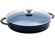 Caçarola Baixa Hercules Indução Antiaderente Ceramico Tampa de Vidro Redonda Preta 30cm 3,5 Litros