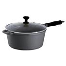 Caçarola Ferro Cabo Silicone Preto Tampa Vidro 4,1L 24cm.