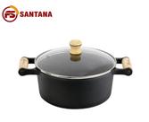 Caçarola Ferro Fundido Alça de Madeira 10 lts Tampa Vidro 32cm