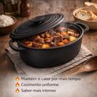 Caçarola Ferro Fundido Oval 3,5L Com Tampa Panela Ferro 26cm Alta Durabilidade Mantém Calor Fogão Gás Indução Lenha e Forno