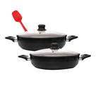 Caçarola Panela Arroz Wok 28cm 3,8L 2 Unidades Com Espátula Vermelha Cozinha Nova Indução Não Gruda