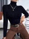 Cacharrel Feminina Manga Longa Gola Alta Ribana Canelada Blusa Frio Suplex Confortável Básica