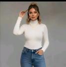 Cacharrel Feminina Manga Longa Gola Alta Ribana Flanelada Blusa Frio Suplex Confortável Básica