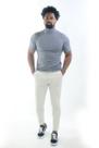 . Cacharrel Manga Curta Camiseta Canelada Blusa Gola Alta