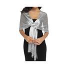 Cachecol De Franjas Com Fios Dourados Para Mulheres, Luxuoso E Brilhante, 160x50cm, Elegante Para