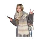 Cachecol De Inverno Para Mulheres Em Plush Grosso Com Listras Coloridas Imitando Cashmere, Cachecol