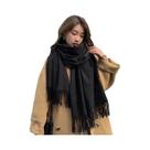 Cachecol De Inverno Preto Em Cashmere Para Mulheres, Cachecol Quente De Lã Para Senhoras XWJ07