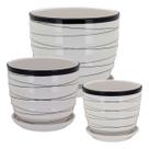 Cachepô vaso decorativo planta cerâmica branco 3pç