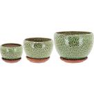 Cachepô vaso decorativo planta cerâmica verde 3 peças