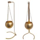 Cachepot Aluminio Anodizado Dourado Esfera C/ Pedestal 80cm