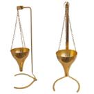 Cachepot Aluminio Anodizado Dourado Gota Grande Suporte 80cm