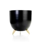 Cachepot de Metal Preto e Pés Dourado 17cm