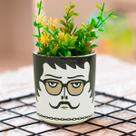 Cachepot Decorativo Rosto Homem Suculenta Planta Artifcial