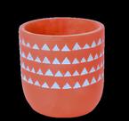 Cachepot etnico terracota com geometrico branco p
