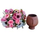 Cachepot Face Cerâmica com Arranjo de Flores Artificiais 33x30cm