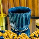 Cachepot Grooving G Azul Royal em Cerâmica Pintura Radioativa