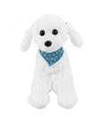 Cachorrinha Poodle Branco de Pelúcia Com Bandana Azul 23cm