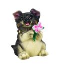 Cachorro Bege ou Preto Segurando Flores 12.5cm Resina Animais