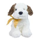 Cachorro de Pelúcia Branco e Marrom Com Laço Sentado 24cm